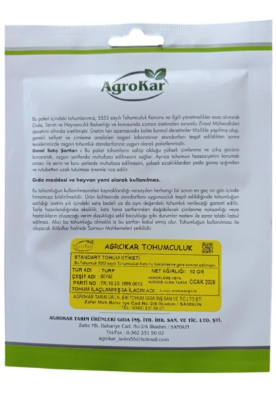 Beyaz Turp Tohumu 10 Gr 1 Paket