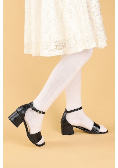 Kiko Kids 769 Kum Simli Günlük Kız Çocuk 4 Cm Topuklu Ayakkabı Siyah 001