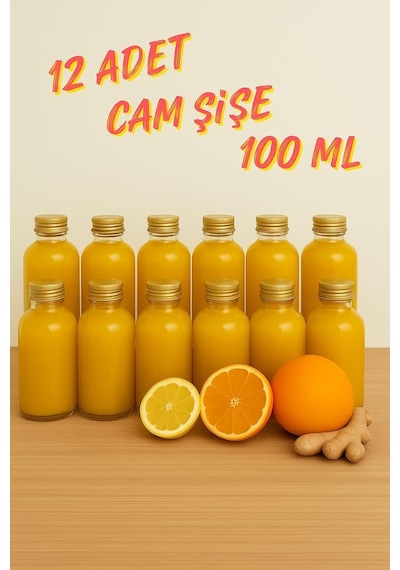 12 Adet Şeffaf Cam Shot Şişesi Sızdırmaz Gold Metal Kapaklı Kolonya Koku Süs Çok Amaçlı Şişe 100ml Genel