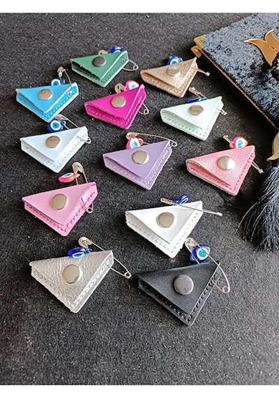 Mini Bebek Cevşen Dualı Kolye Muska Hakiki Deri El Yapımı Üçgen Yeşil
