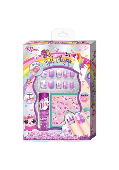 Tokidas Bff Nail Playing Set - Unicorn Modeli Ojeli Stickerlı Çocuk Takma Tırnak Seti Güzellik Seti - N05-unicorn-mor