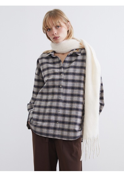 Lcw Vision Kahverengi Ekose Oversize Kadın Oduncu Gömlek