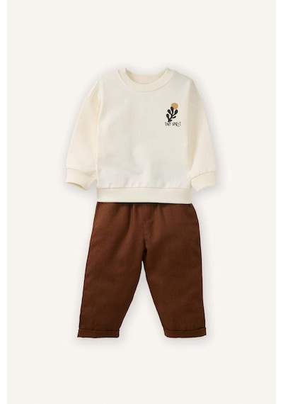 Defacto Erkek Bebek Slogan Baskılı Sweatshirt Kumaşı 2li Takım G6390a526sper98 Ekru-er98