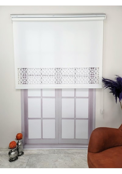 Stor Perde Desenli Lazer Kesim Kalın Kumaşlı Ml104 Beyaz