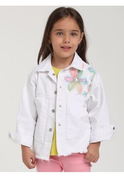 Jack Lions Kız Çocuk Çiçek Desenli Kot Ceket-15633 Beyaz