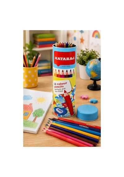 12 Li Kuru Boya Kalemi Teneke Kutu 1 Paket Nataraj 12 Renk Kuruboya Tam Boy Canlı Renkli Boya Kalem Okul Öğrenci Çok Renkli