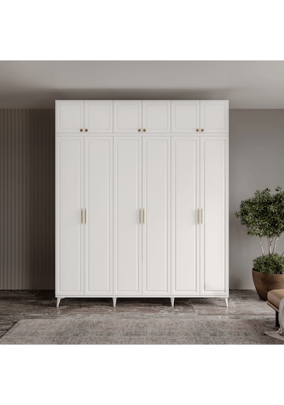 Guneystore Milas Gold 6 Kapaklı %100 Mdf Ayaklı Yüklüklü Gardırop