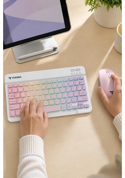 Özel Seri Tmk09 Pembe Kablosuz Klavye Mouse Seti Akıllı Modern Tarz Renkli Aydınlatma