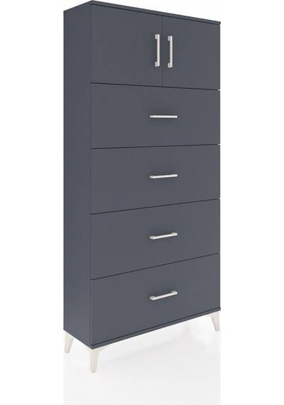 Arges Dolap Tek Raflı 4 Çekmeceli 2 Kapaklı 88x30x182 Antrasi... Antrasit