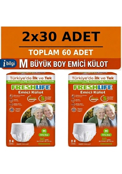 Freshlife Emici Külot Medium Beden Orta Boy Hasta Bezi 60 Adet 2x30 Paket M
