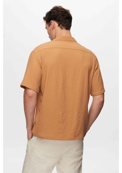 D'S Damat Ds Damat Relaxed Camel Gofre Kısa Kollu Kırışmaz Gömlek 0HC02ORT01313 Camel