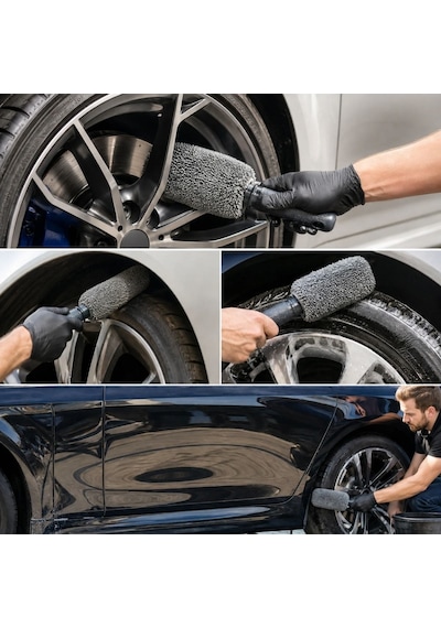 Buffer Mikrofiber Jant Temizleme Fırçası Yumuşak Çizmez Saplı Araba Motosiklet Lastik Yıkama Bakım Süngeri