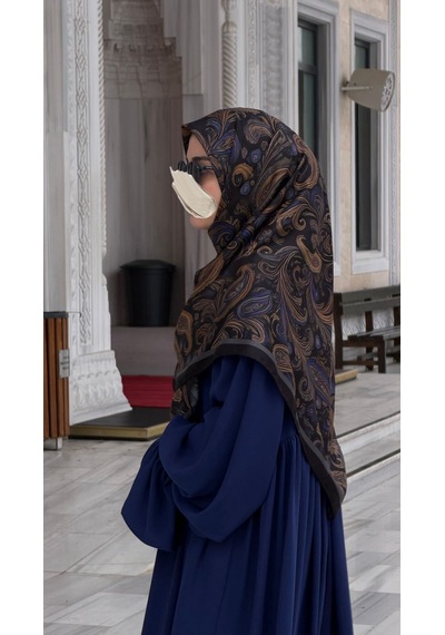 Qalortex Scarf Pamuklu Soft Açelya Desen Eşarp-morcivert Siyah Morcivent-siyah