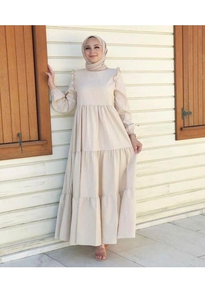 Lovie Moda Kadın Omuz Detaylı Elbise Bej