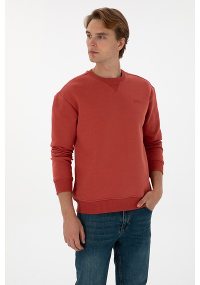 U.S. Polo Assn. Erkek Comfort Fit Bisiklet Yaka Şardonlu Gül Kurusu Basic Sweatshirt 50313757-VR026