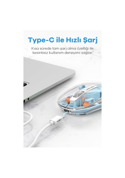 Kablosuz Mouse Fare Şarjlı Bluetooth Wireless Çift Modlu Sessiz 5 Tuşlu Şeffaf Dpı Kontrol Siyah 001