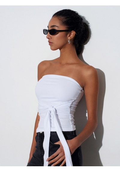 Dilvin 32841 Bağlamalı Bandeau Top-beyaz