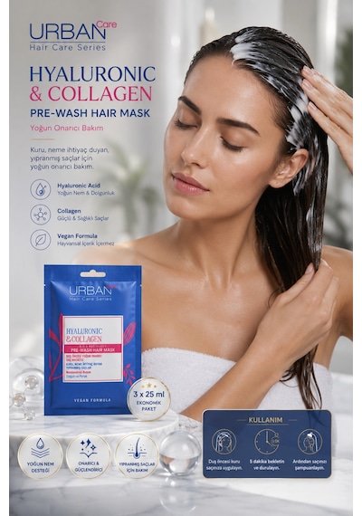 Hyaluronic & Collagen Saç Bakım Maskesi 3x25 Ml - Duş Öncesi Onarıcı Nemlendirici Saç Maskesi