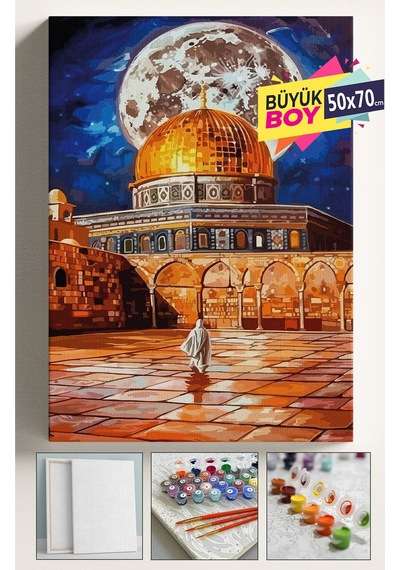 Sayılarla Boyama Seti Numaralı Tuval Fırça Boya Dahil Kasnaklı Set 50x70 Cm - Mescidi Aksa Dolunay