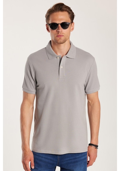 Tudors Erkek Slim Fit Dar Kesim %100 Pamuk Gri Polo Yaka Tişört-32790 Gri