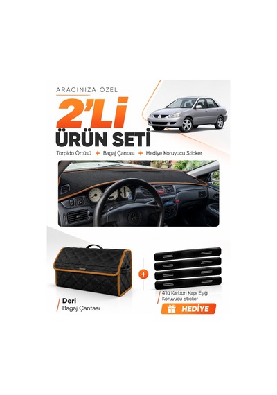 Mıtsubıshı Lancer 2003-2006 Uyumlu Torpido Örtüsü + Deri Çanta + Sticker - Siyah Kahverengi