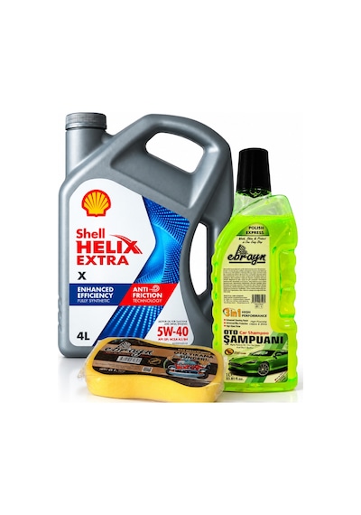 Shell Helix Extra X Motor Yağı 5w-40 4 Litre + Oto Şampuan 1000 ML + Yıkama Süngeri
