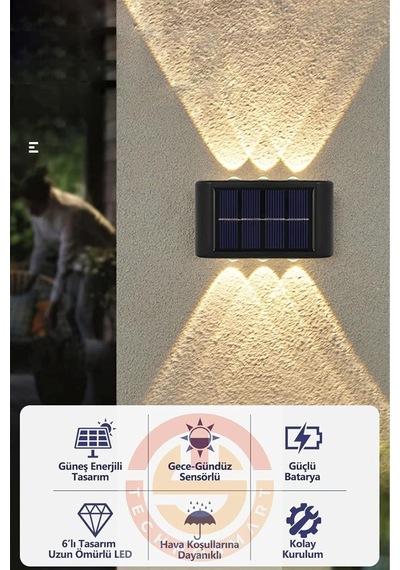 6ledli Solar Duvar Lambası Aplik Güneş Enerji Gün Işığı 2 Li Set Diğer
