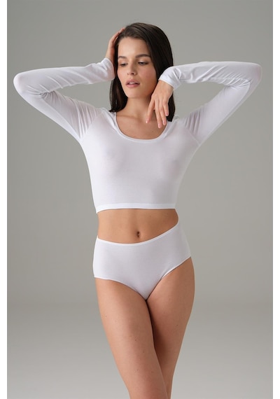 Doreanse Kadın Basic Uzun Kol Crop T Shirt 8513-Siyah