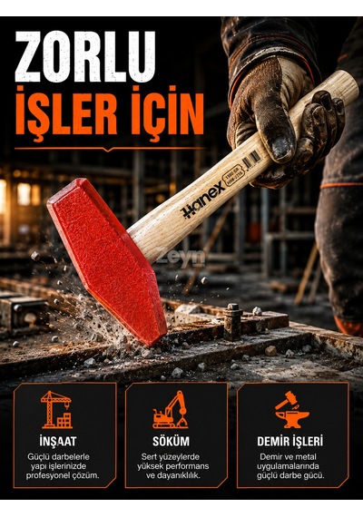 Byhanex Hnx-2716 Çekiç 1500 Gr 1,5 Kg Ahşap Saplı Ağır İş Çekici