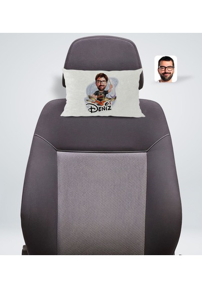 Bk Gift Kişiye Özel İsimli Erkek Baterist Karikatürlü Dikdörtgen Araç Koltuk Yastığı-1 Çok Renkli