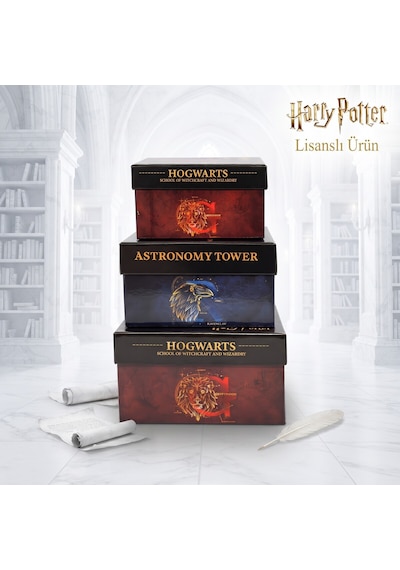 Bakgelal Harry Potter Hogwarts Lisanslı 3 Lü Dekoratif Saklama Kutusu Seti İç İçe Geçebilen Hediye Kutuları- Görekemli Hogwarts Tasarımlı - 9013756133961