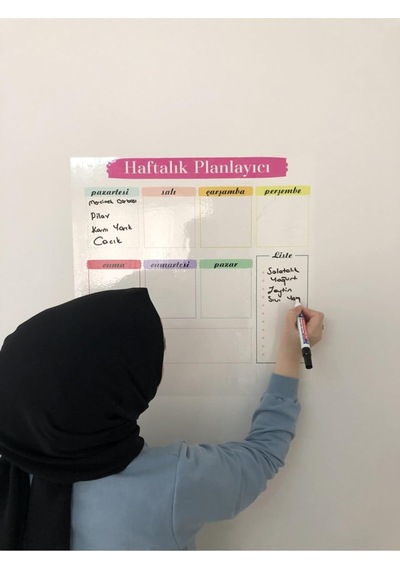Haftalık Planlayıcı Takvim Statik Akıllı Kağıt Tahta Yazı Tahtası Planner Kalem 50x50 Cm Cok Renkli