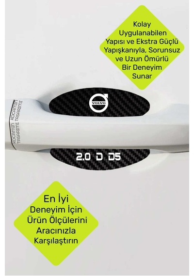 Volvo 2.0 D D5 Modeli İçin Karbon Desenli Kapı İçi Çizik Koruyucu 4 Parçalı Folyo Takımı 2.0 D D5 Yazılı 4 Adet