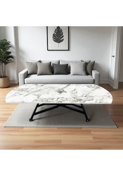 Oval Yan Baştan Açılır Akıllı Masa Üst Tabla Mdf Yüksekliği Ayarlanabilir Pratik Siyah Mekanizmalı Beyaz Mermer Oval Yan Baştan Açılır Akıllı Masa Üst Tabla Mdf Yüksekliği Ayarlanabilir Pratik Siyah Mekanizmalı Beyaz Mermer