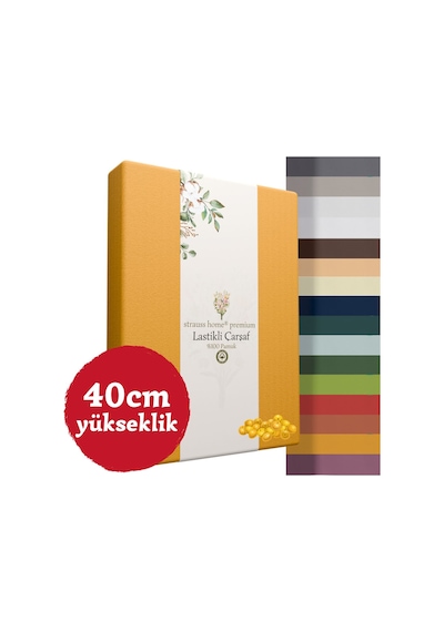 Home Premium Lastikli Çarşaf Yüksek Yataklara Özel 40cm Yükseklik Penye %100 Pamuk 150gr/m2 Oeko Tex Hardal