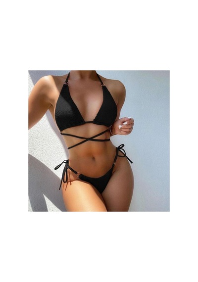 Merc Giyim İp Bağlamalı Bikini Pareo Siyah