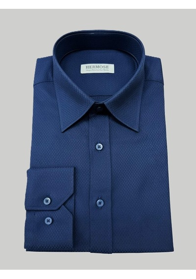 Hermose Lacivert Dokulu Modern Fit Erkek Gömlek