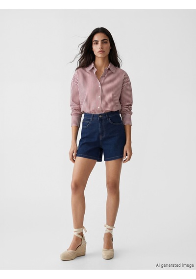 Lcw Vision Mürdüm Çizgili Oversize Poplin Kadın Gömlek