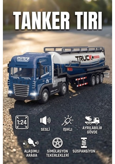 Ayrılabilir Dorseli Diecast Metal Tanker Tırı 1:24 Ölçek - Işıklı Sesli Kafalı Oyuncak Çek Bırak Model Araba