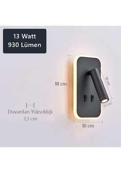 Tuvalu Dekoratif Yatak Başı Lambası Cata13 Watt Gün Işığı Çift Kademeli Baş Ucu Kitap Okuma Lam