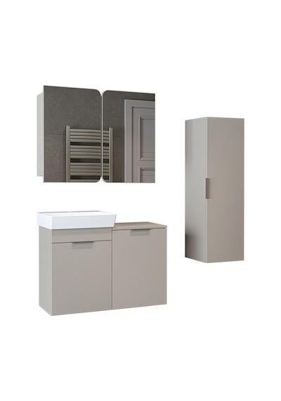 Dubai Mdflam Sepetli Banyo Dolabı Seti, Lavabolu Alt Dolap + Aynalı Banyo Üst Dolabı + Boy Dolabı Kumtaşı Dubai Mdflam Sepetli Banyo Dolabı Seti, Lavabolu Alt Dolap + Aynalı Banyo Üst Dolabı + Boy Dolabı Kumtaşı