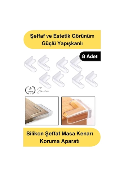 Köşekoruma Silikon Şeffaf Masa Kenarı Koruma Aparatı 8 Adet Yapışkanlı Köşe Koruyucu Bebek Çocuk Gü