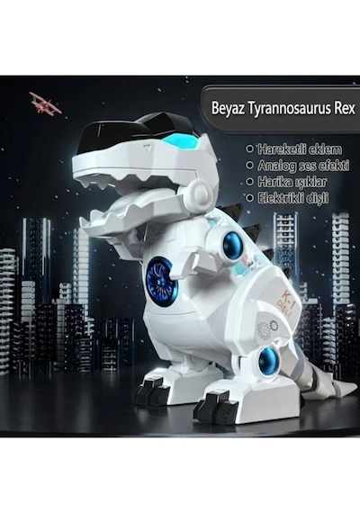 Vardem Oyuncak K-1 Gear Şeffaf Gövdeli Işıklı Sesli Yürüyen T-rex Robot Dinozor Beyaz Çok Renkli