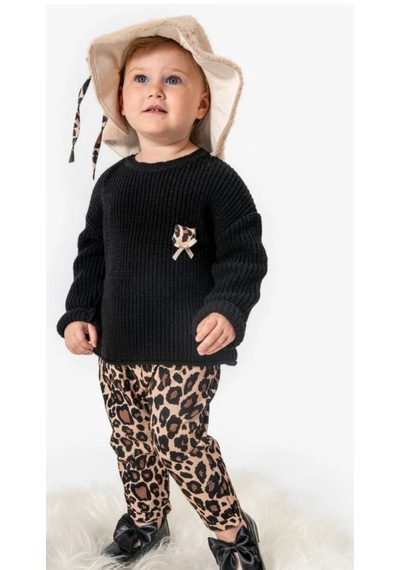 Noynoy Baby Kız Bebek Leopar Desenli 3'lü Takım Noy-9349 Siyah