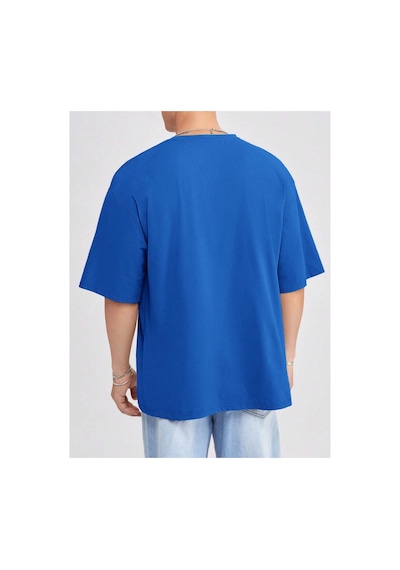 Tarz Cool Erkek Bisiklet Yaka %100 Pamuk T-shirt Saks