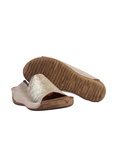 Napa Shoes Hakiki Deri Yumuşak Taban Rahat Günlük Kadın Terlik Napa-211 Gold
