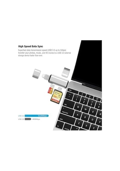 Ads-103 Macbook Uyumlu Type-c To Usb 3.0 Flash Otg Veri Aktarım Sd Tf Tak Çalıştır Kart Okuyucu Çevirici Hub Adaptör