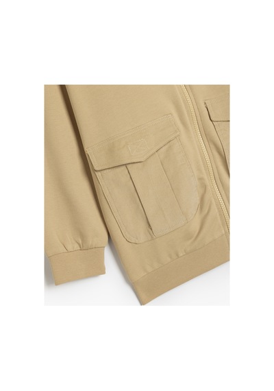 Koton Çocuk Oversize Kapşonlu Fermuarlı Sweatshirt Cepli Uzun Kollu Pamuklu Şardonlu Bej