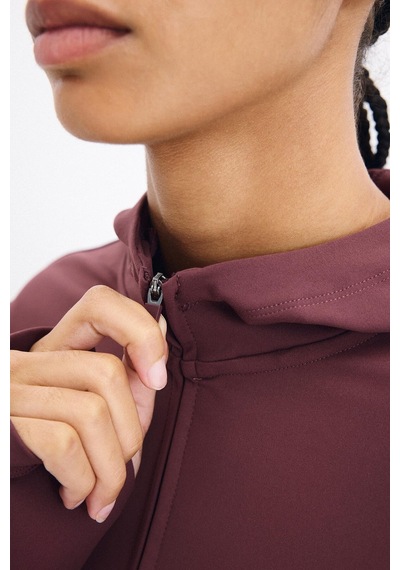 Defacto Sıcak Tutan Slım Fıt Kapüşonlu İçi Yumuşak Tüylü Fermuarlı Uzun Kollu Sporcu Sweatshirt Hırka H5289ax26aubr93 Bordo-br93