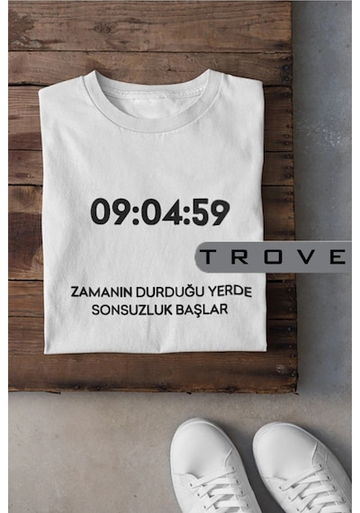Tarzsokak Unısex Kadın Erkek Mustafa Kemal Atatürk Zaman Sonsuzluk 09.04.59 % 100 Pamuk Tasarım T-shirt Beyaz